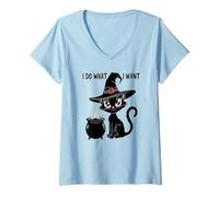 Femme C'est Mignon, Je Fais ce Que Je Veux, Mon Chat, sorcière, Magique, Noir, Miaou, Je Vais Bien T-Shirt avec Col en V