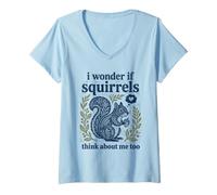 Femme C'est Mignon, Je me Demande si Les écureuils pensent trop à Moi T-Shirt avec Col en V