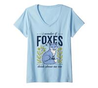 Femme C'est Mignon, Je me Demande si Les Renards pensent trop à Moi Forest Fox T-Shirt avec Col en V