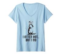 Femme C'est Mignon, Pas Une Loutre, mais Je Fais Un Jeu de Mots drôle T-Shirt avec Col en V