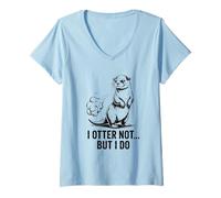 Femme C'est Mignon, Pas Une Loutre, mais Je Fais Un Jeu de Mots drôle T-Shirt avec Col en V