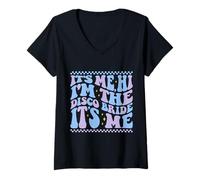 Femme C'est Moi, Bonjour, Je suis The Disco Bride, rétro, Groovy, Tendance. T-Shirt avec Col en V