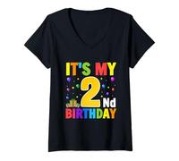 Femme C'est Mon 2ème Cadeau d'anniversaire pour Les Tout-Petits garçons et Filles de 2 Ans T-Shirt avec Col en V