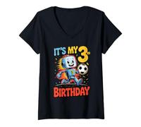 Femme C'est Mon 3e Anniversaire avec Cute Robot Soccer T-Shirt avec Col en V