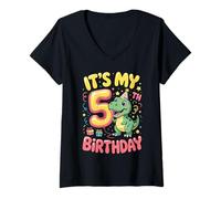 Femme C'est Mon 5e Anniversaire Dinosaure fête T-Shirt avec Col en V