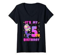 Femme C'est mon 5e anniversaire Licorne Sirène 5 ans Mermicorn T-Shirt avec Col en V