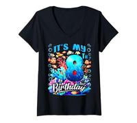 Femme C'est Mon 8e Anniversaire, Mon garçon Sea Fish Ocean Animals Aquarium T-Shirt avec Col en V