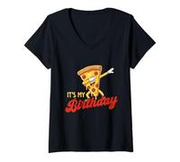 Femme C'est Mon Anniversaire - Dabbing Pizza Baker Italian Food Lover T-Shirt avec Col en V