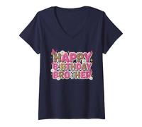 Femme C'est Mon Anniversaire, frère T-Shirt avec Col en V