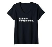 Femme C'Est Mon Anniversaire, Joyeux Anniversaire Langue Italienne T-Shirt avec Col en V