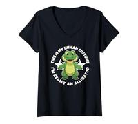 Femme C'est Mon Costume Humain, Je suis Vraiment Un Alligator T-Shirt avec Col en V