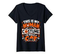 Femme C'est Mon Costume Humain, Je suis Vraiment Un Chat T-Shirt avec Col en V