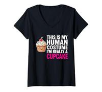 Femme C'est Mon Costume Humain, Je suis Vraiment Un Cupcake T-Shirt avec Col en V