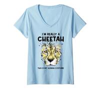 Femme C'est Mon Costume Humain, Je suis Vraiment Un guépard T-Shirt avec Col en V