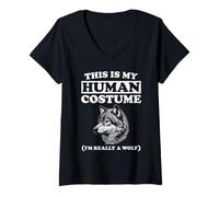 Femme C'est Mon Costume Humain, Je suis Vraiment Un Loup, Halloween drôle T-Shirt avec Col en V