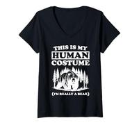 Femme C'est Mon Costume Humain Je suis Vraiment Un Ours drôle pour Halloween T-Shirt avec Col en V