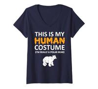 Femme C'est mon costume humain Je suis vraiment un ours polaire Halloween T-Shirt avec Col en V