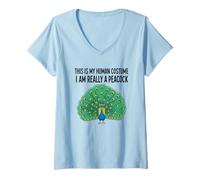 Femme C'est Mon Costume Humain, Je suis Vraiment Un Paon T-Shirt avec Col en V