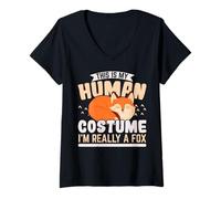 Femme C'est Mon Costume Humain, Je suis Vraiment Un Renard T-Shirt avec Col en V