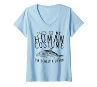 Femme C'est Mon Costume Humain Je suis Vraiment Un Requin en Train de pêcher T-Shirt avec Col en V