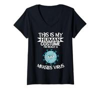 Femme C'est Mon Costume Humain, Je suis Vraiment Un Virus de la rougeole T-Shirt avec Col en V