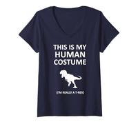 Femme C'est mon costume humain, je suis vraiment une blague sur le T-Rex pour Halloween T-Shirt avec Col en V
