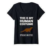 Femme C'est mon costume humain, je suis vraiment une loutre pour Halloween T-Shirt avec Col en V
