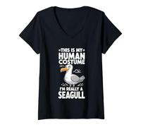 Femme C'est Mon Costume Humain, Je suis Vraiment Une Mouette T-Shirt avec Col en V