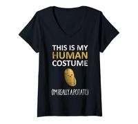 Femme C'est mon costume humain Je suis vraiment une patate pour Halloween T-Shirt avec Col en V
