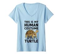 Femme C'est Mon Costume Humain, Je suis Vraiment Une Tortue T-Shirt avec Col en V