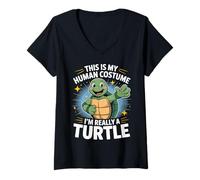 Femme C'est Mon Costume Humain, Je suis Vraiment Une Tortue T-Shirt avec Col en V