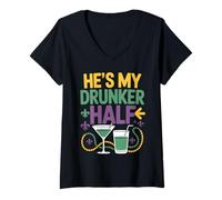 Femme C'est Mon Couple de Half Mardi Gras Qui boit Le Plus T-Shirt avec Col en V