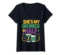 Femme C'est Mon Couple de Half Mardi Gras Qui boit Le Plus T-Shirt avec Col en V