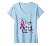 Femme C'est Mon dernier Jour de Chimio Cancer survivant célébration Mignon T-Shirt avec Col en V