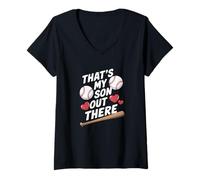Femme C'est Mon Fils Là-Bas Baseball Amour T-Shirt avec Col en V