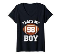Femme C'est Mon garçon numéro 58, la Plus Grande Fan de Football, Maman, Femme drôle T-Shirt avec Col en V