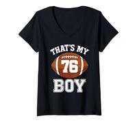 Femme C'est Mon garçon numéro 76, Le Plus Grand Fan de Football, Papa, Maman, Femme T-Shirt avec Col en V