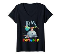 Femme C'est mon lamantin d'anniversaire avec confettis ballons T-Shirt avec Col en V