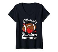 Femme C'est Mon Petit-Fils Qui Joue au Football. Grand-mère, Maman, fière Fan T-Shirt avec Col en V