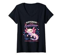 Femme C'est Mon Pouvoir Axolotl Inspirant Motivant T-Shirt avec Col en V