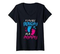 Femme C'est Mon Premier Anniversaire en Tant Que Maman, Maman, Maman, fête T-Shirt avec Col en V