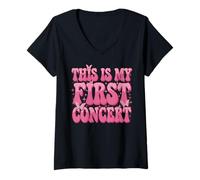 Femme C'est Mon Premier Concert et événement Musical Retro Groovy Girls T-Shirt avec Col en V
