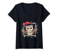 Femme C'est Mon Pyjama de Noël Funny Xmas PJs Owl Santa Chapeau T-Shirt avec Col en V