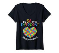 Femme C'est Normal d'être différent Journée de Sensibilisation à T-Shirt avec Col en V