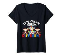 Femme C'est Normal d'être différent Sensibilisation à l'Autisme chez Les singes T-Shirt avec Col en V