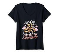 Femme C'est Notre 10e Anniversaire de Mariage pour Les Couples T-Shirt avec Col en V