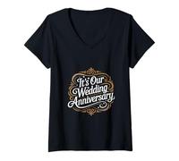 Femme C'est Notre Anniversaire de Mariage pour Mari, Femme et Couples T-Shirt avec Col en V