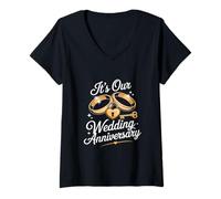 Femme C'est Notre Anniversaire de Mariage pour Mari, Femme et Couples T-Shirt avec Col en V