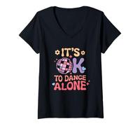 Femme C'est OK de Danser Seul, Une discothèque rétro Pastel T-Shirt avec Col en V