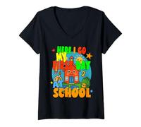 Femme C'est Parti Mon Premier Jour D'ÉCOLE Un étudiant Heureux Commence l'école T-Shirt avec Col en V